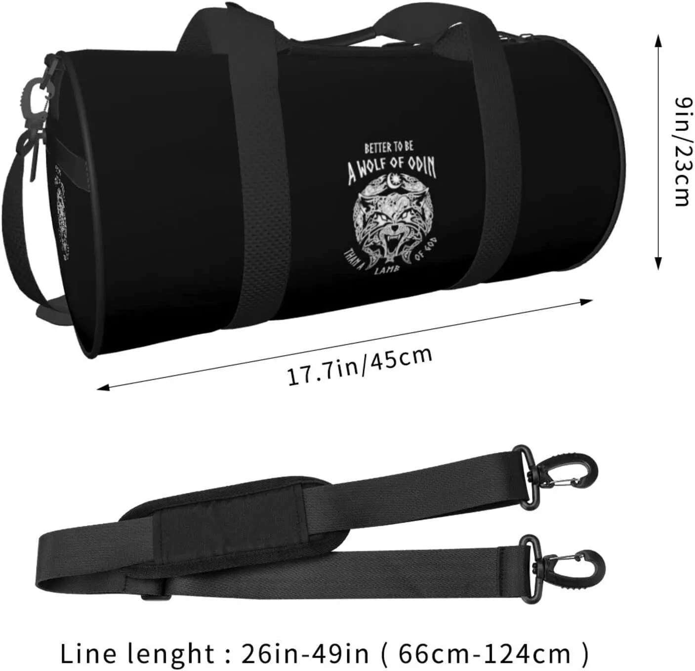 Odin Viking Norse Wolf Travel Luggage Duffel Bag Sports Rolling Foldable Duffel Bag, Black