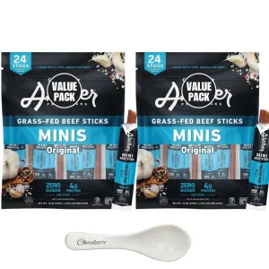 Original Minis Cntry Archr Grass Fed Beef Sticks, 0.5oz, 24 Count (Pack of 2) (Chocolatto Tradmark Measuring Spoon Included)
