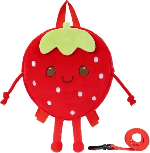 OUOZZZ 11" Cute Toddler Backpack for Boys Girls, Soft Plush Strawberry Bag Mini Travel Backpacks with Strap