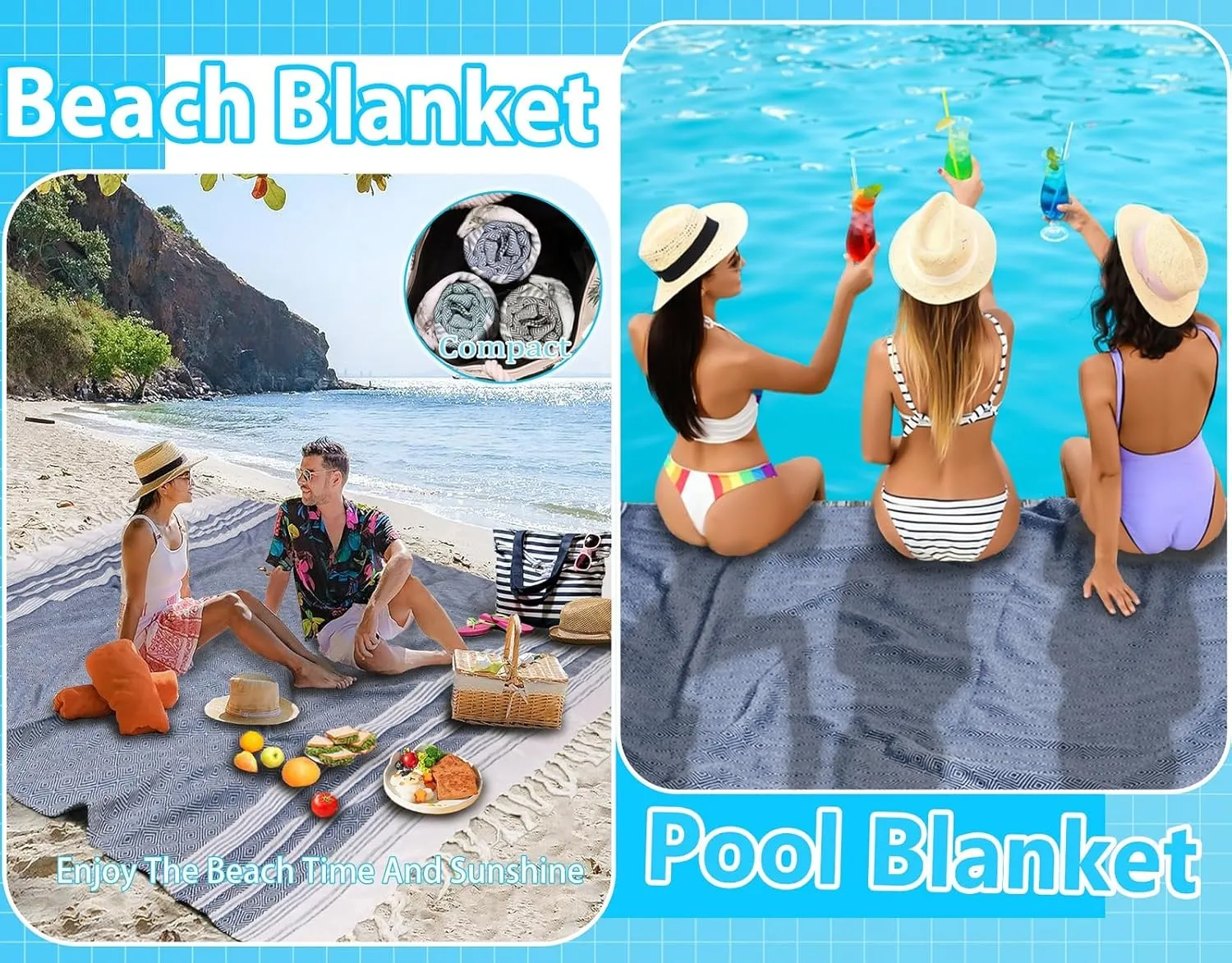 Oversized Cotton Turkish Beach Towel Blanket Giant XL Sandproof Boho Sand Free Towels Huge Jumbo XXL Extra Large Big Throw Quilt Blankets Cloud Blue