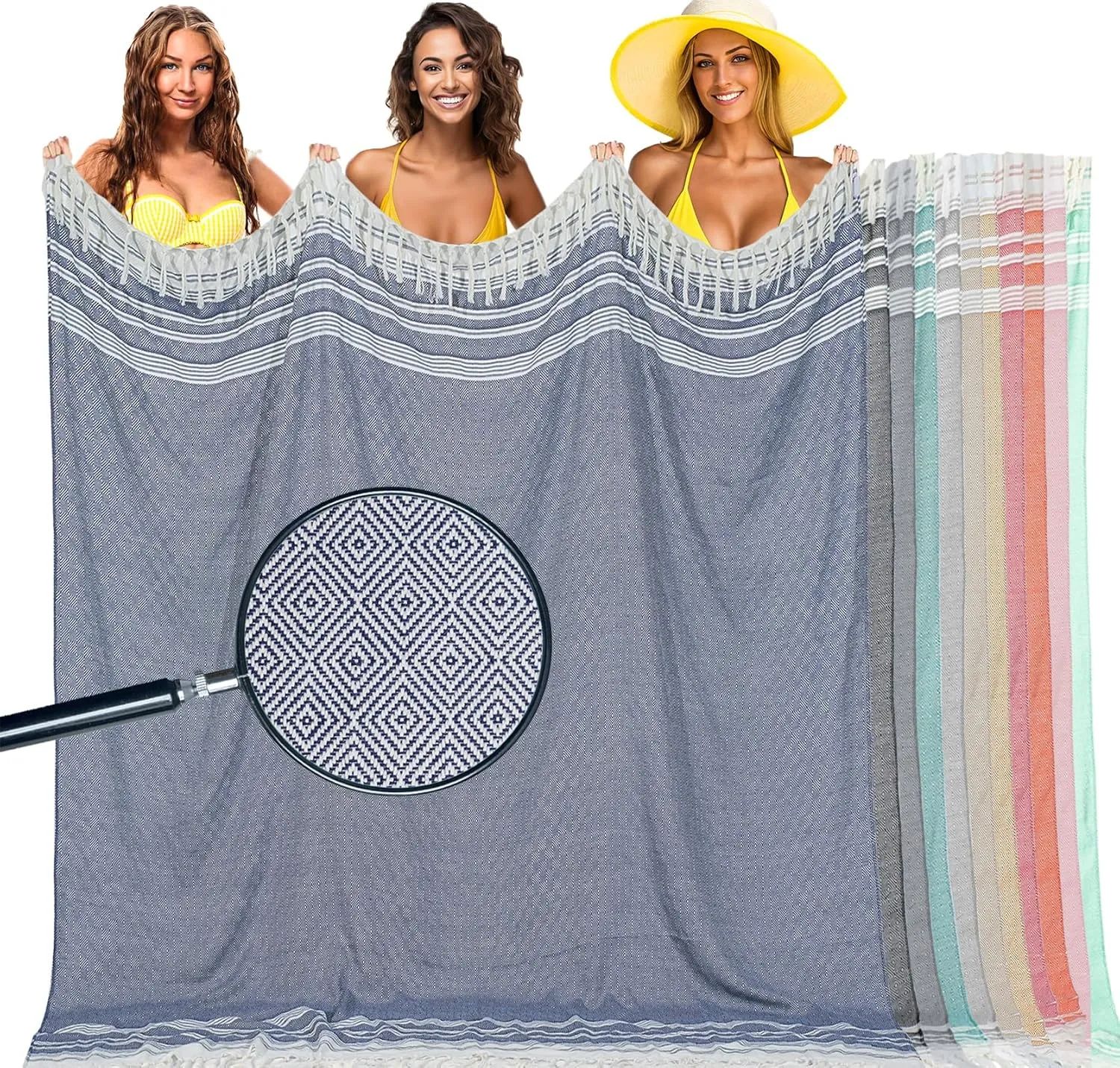 Oversized Cotton Turkish Beach Towel Blanket Giant XL Sandproof Boho Sand Free Towels Huge Jumbo XXL Extra Large Big Throw Quilt Blankets Cloud Blue