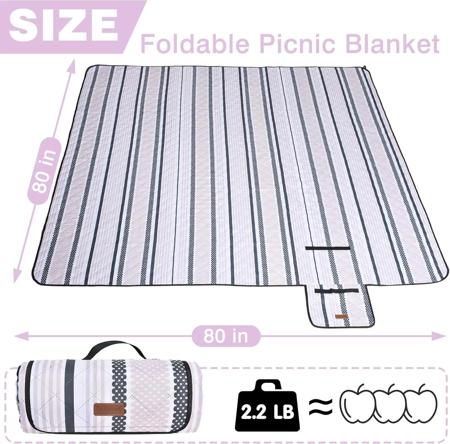Oversized Waterproof Picnic Mat, Dustproof Washable Outdoor Beach Mat. Suitable for Camping, Outdoor, Beach, Party and Concert. (Dark Green & Light Brown, 80" x 80")