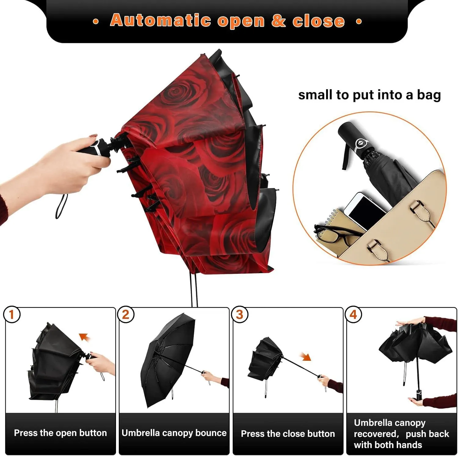 Oyihfvs Automatic Umbrella, Folding Umbrella Reinforced Anti-UV Sun rain Auto Open/Close