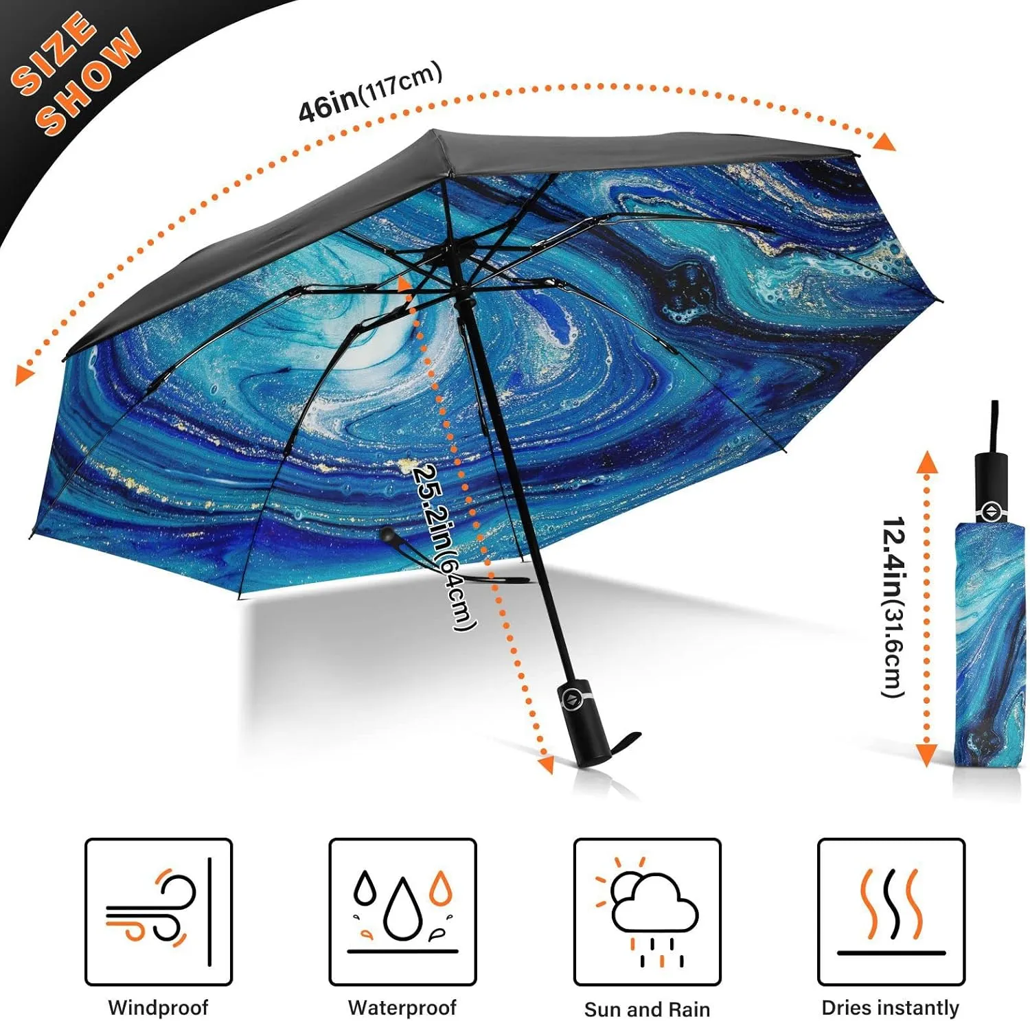 Oyihfvs Automatic Umbrella, Folding Umbrella Reinforced Anti-UV Sun rain Auto Open/Close