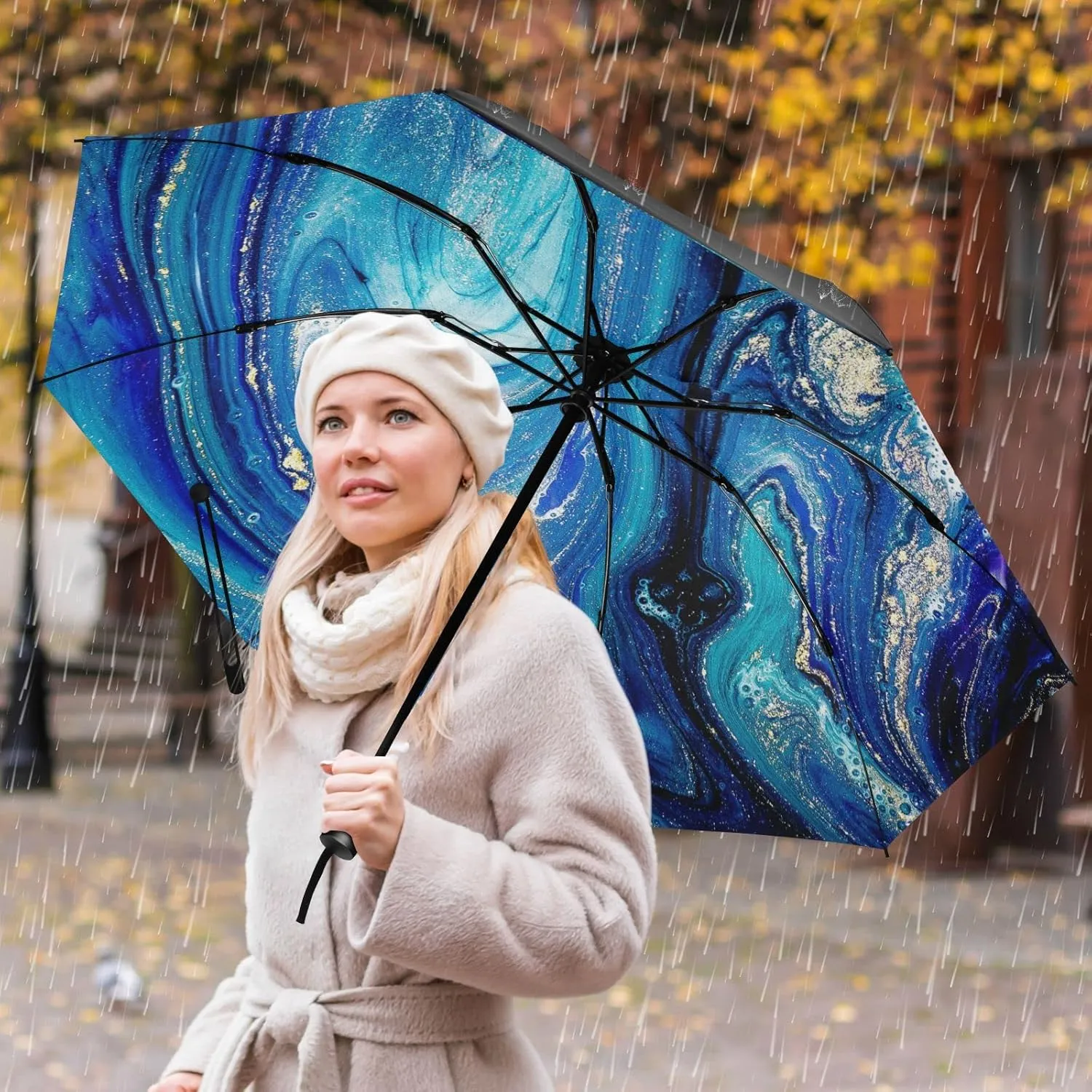 Oyihfvs Automatic Umbrella, Folding Umbrella Reinforced Anti-UV Sun rain Auto Open/Close