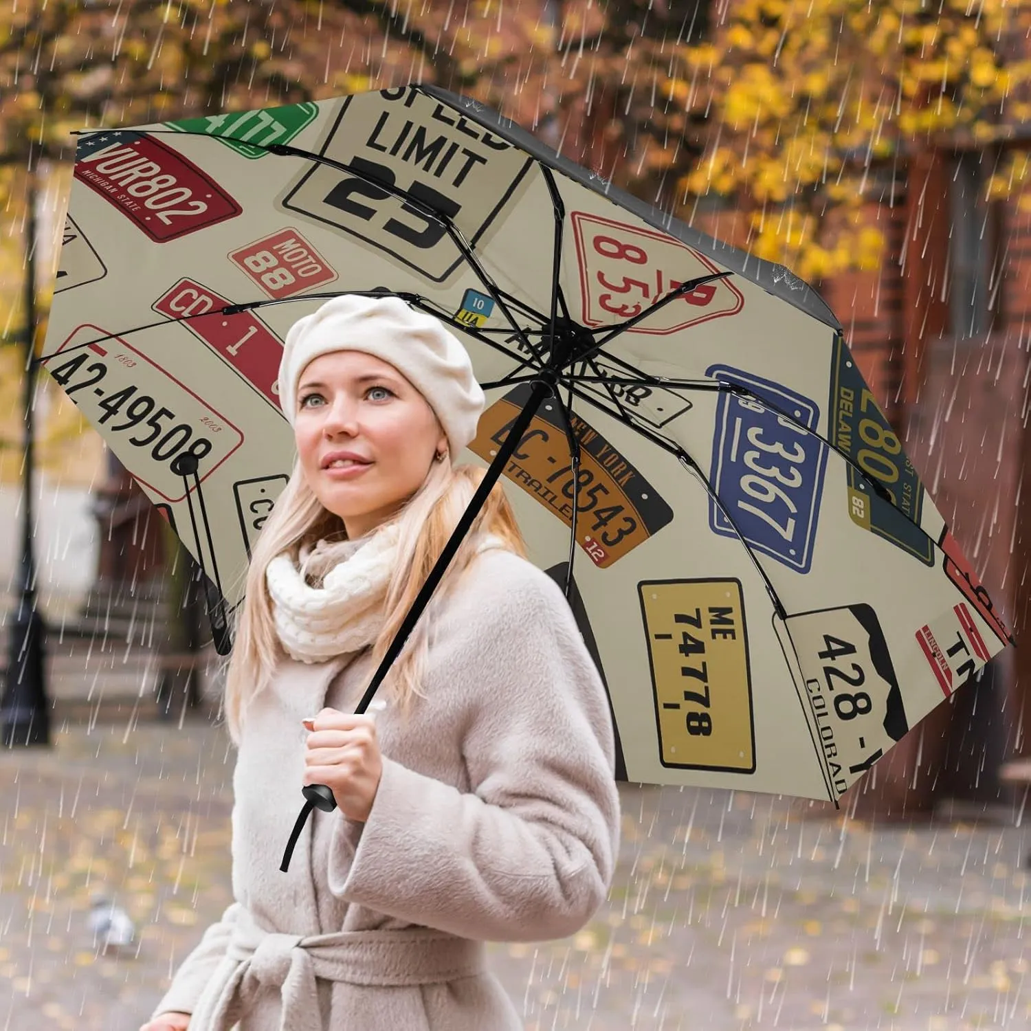Oyihfvs Automatic Umbrella, Folding Umbrella Reinforced Anti-UV Sun rain Auto Open/Close