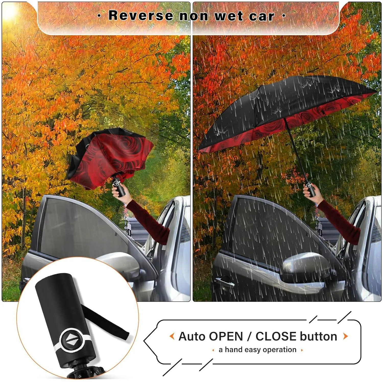Oyihfvs Automatic Umbrella, Folding Umbrella Reinforced Anti-UV Sun rain Auto Open/Close