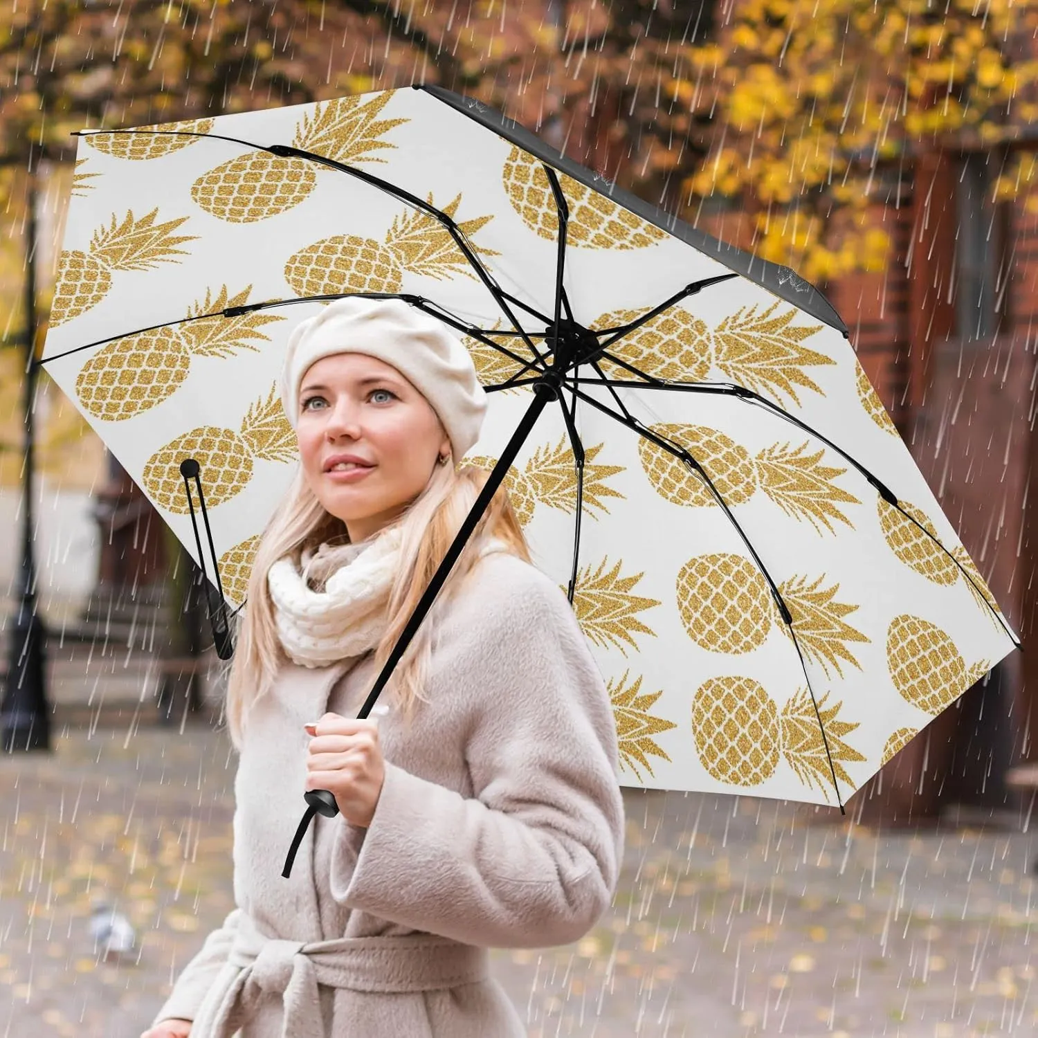 Oyihfvs Automatic Umbrella, Folding Umbrella Reinforced Anti-UV Sun rain Auto Open/Close