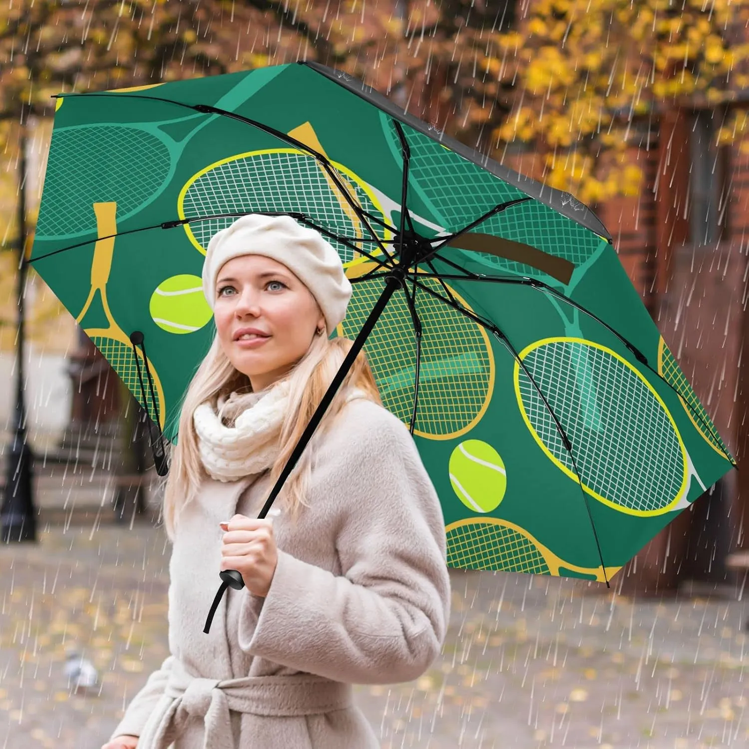 Oyihfvs Automatic Umbrella, Folding Umbrella Reinforced Anti-UV Sun rain Auto Open/Close