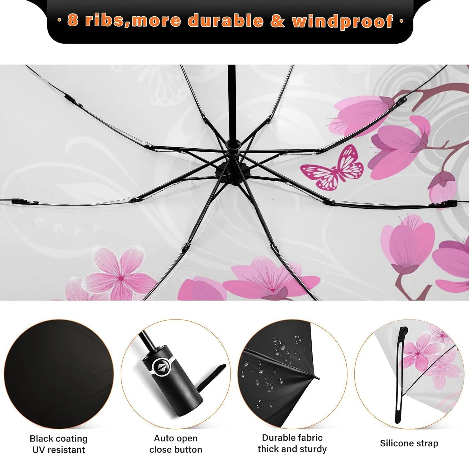 Oyihfvs Automatic Umbrella, Folding Umbrella Reinforced Anti-UV Sun rain Auto Open/Close