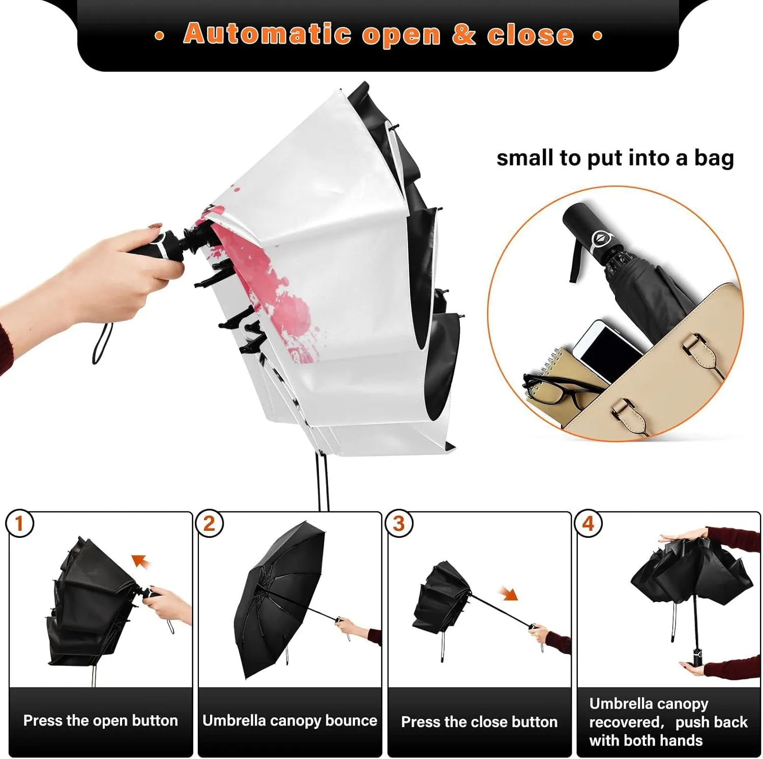 Oyihfvs Automatic Umbrella, Folding Umbrella Reinforced Anti-UV Sun rain Auto Open/Close