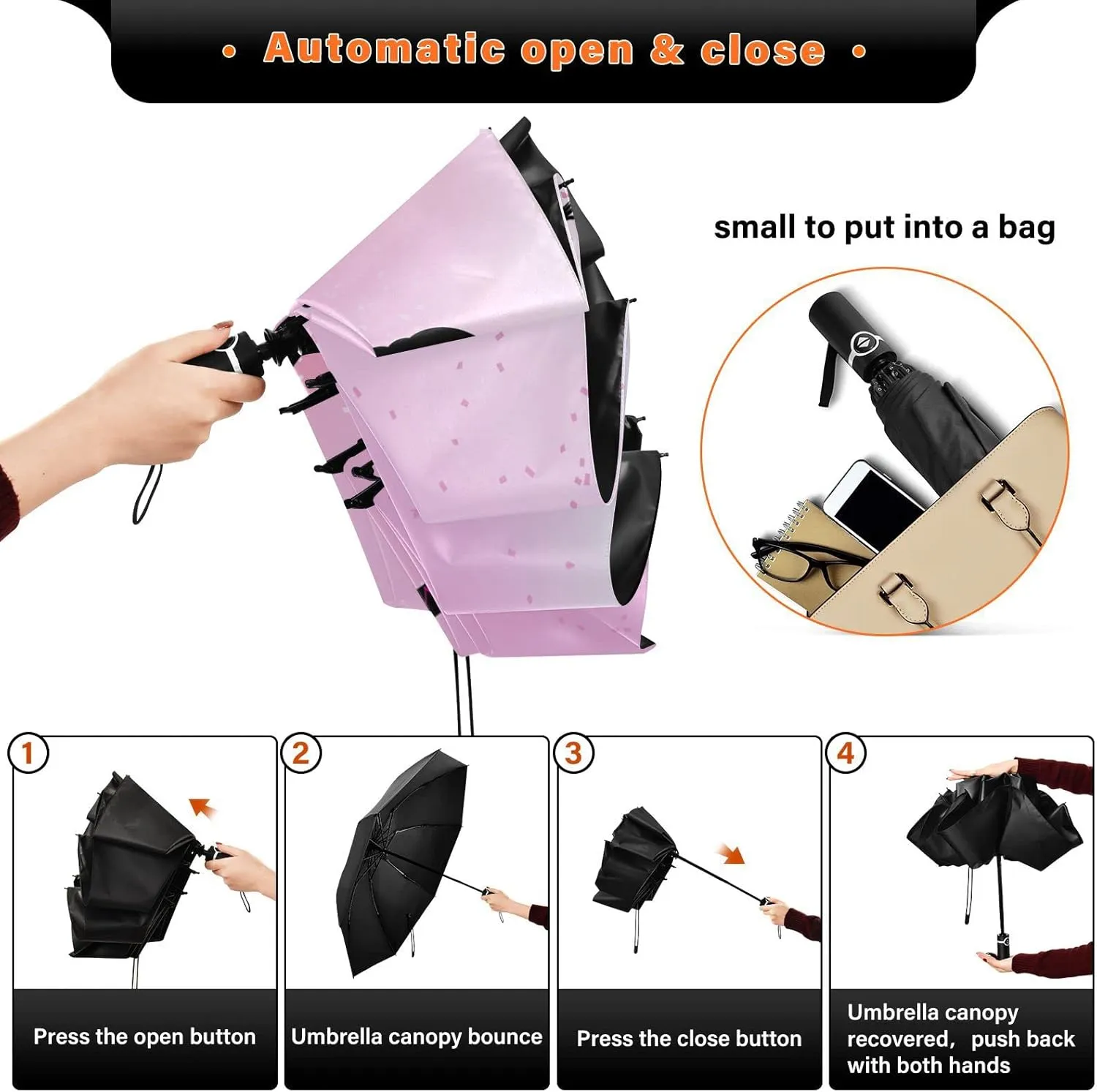Oyihfvs Automatic Umbrella, Folding Umbrella Reinforced Anti-UV Sun rain Auto Open/Close
