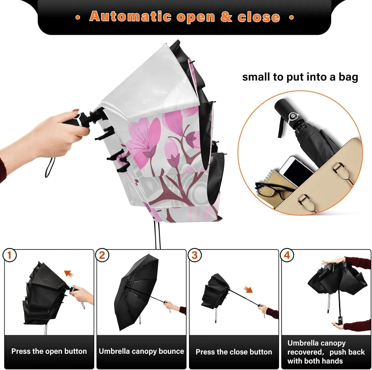 Oyihfvs Automatic Umbrella, Folding Umbrella Reinforced Anti-UV Sun rain Auto Open/Close