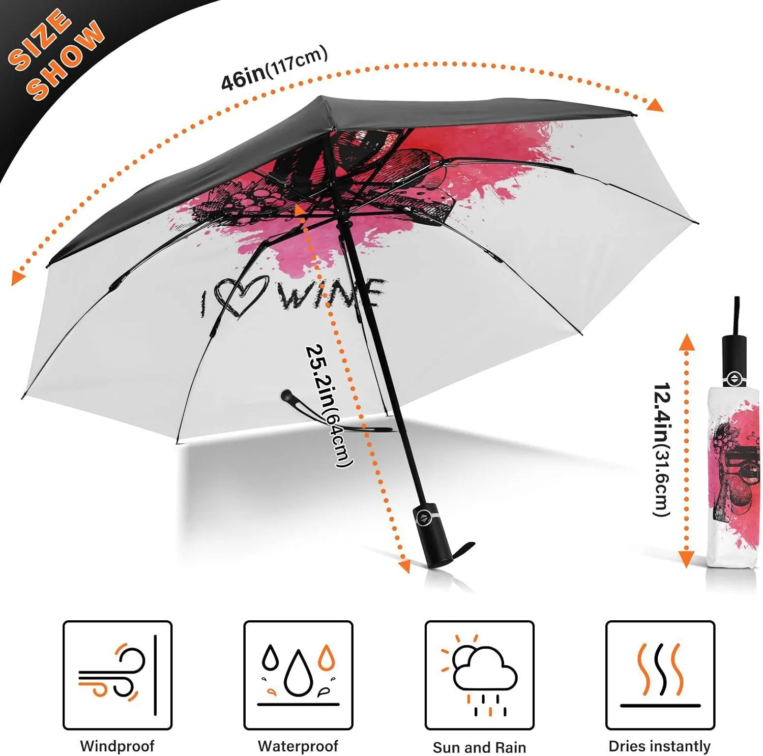 Oyihfvs Automatic Umbrella, Folding Umbrella Reinforced Anti-UV Sun rain Auto Open/Close