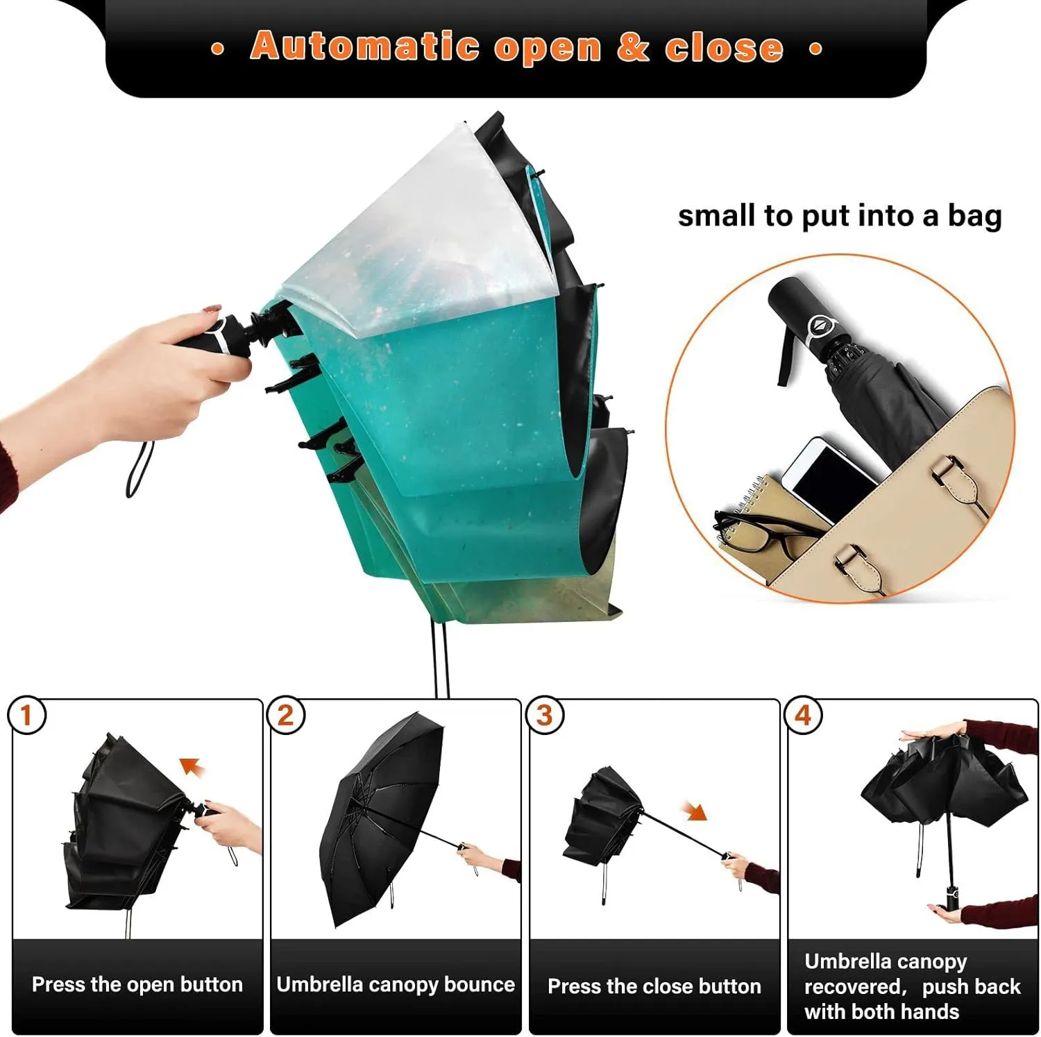Oyihfvs Automatic Umbrella, Folding Umbrella Reinforced Anti-UV Sun rain Auto Open/Close