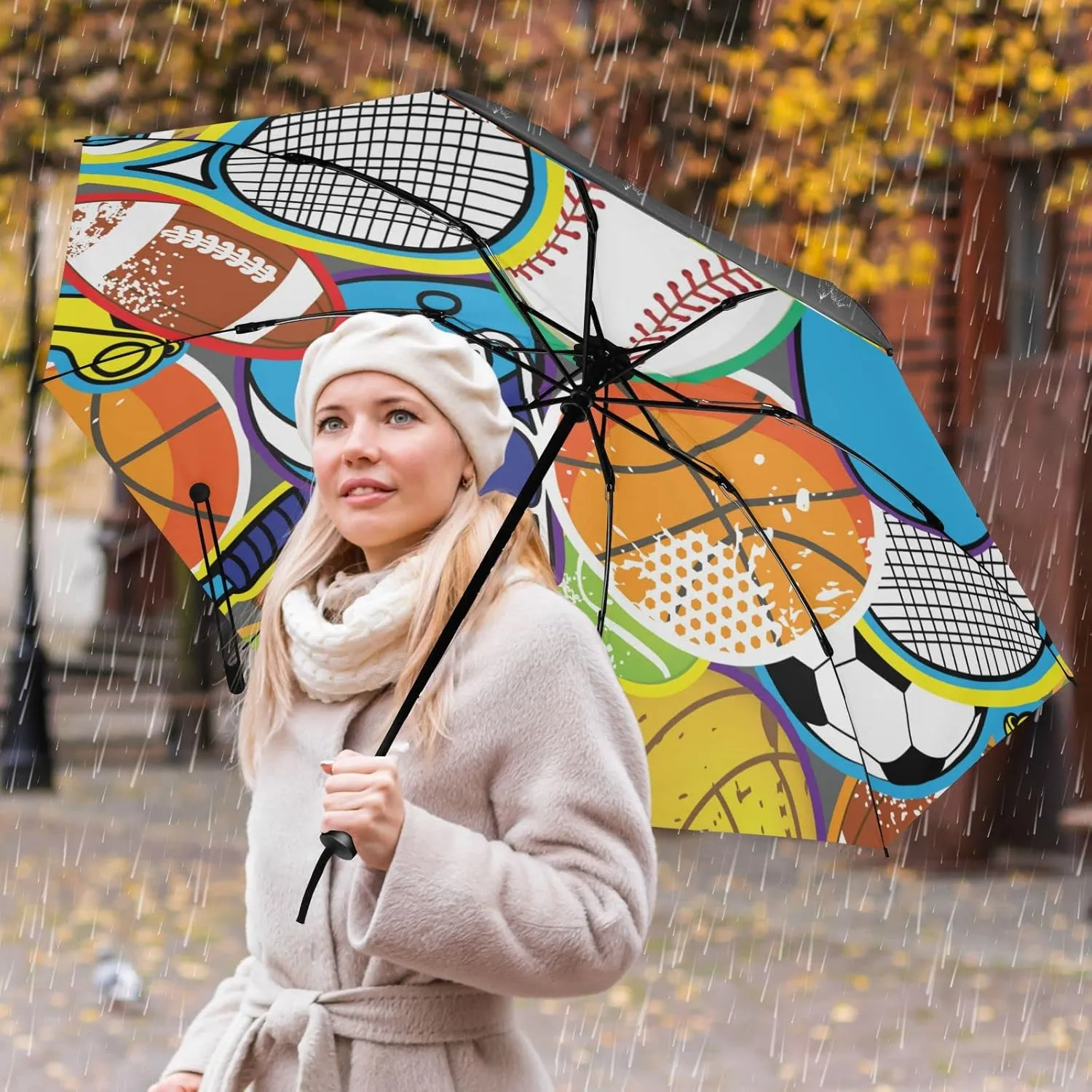 Oyihfvs Automatic Umbrella, Folding Umbrella Reinforced Anti-UV Sun rain Auto Open/Close