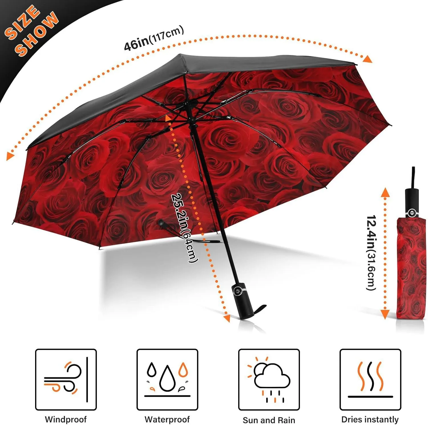 Oyihfvs Automatic Umbrella, Folding Umbrella Reinforced Anti-UV Sun rain Auto Open/Close