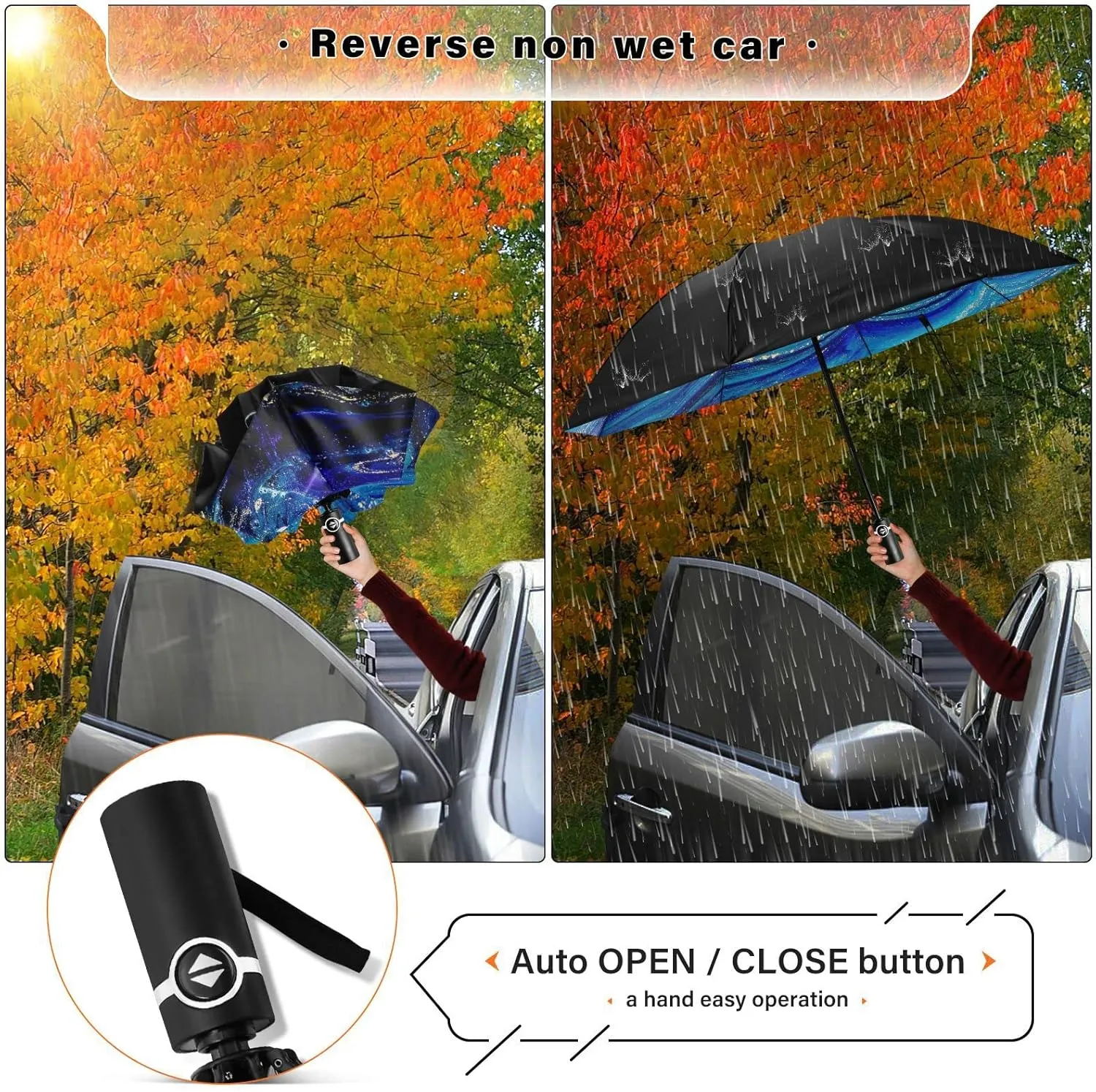 Oyihfvs Automatic Umbrella, Folding Umbrella Reinforced Anti-UV Sun rain Auto Open/Close