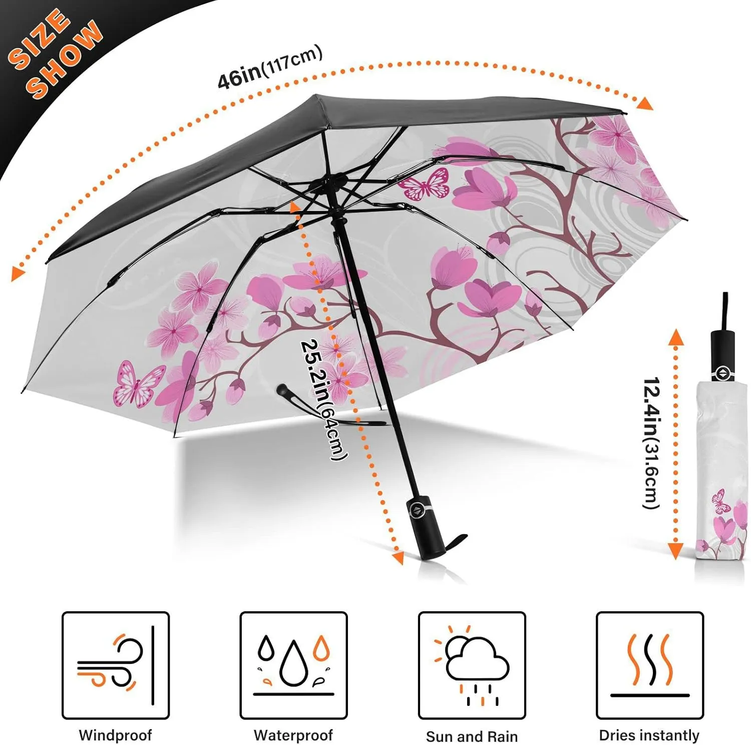 Oyihfvs Automatic Umbrella, Folding Umbrella Reinforced Anti-UV Sun rain Auto Open/Close
