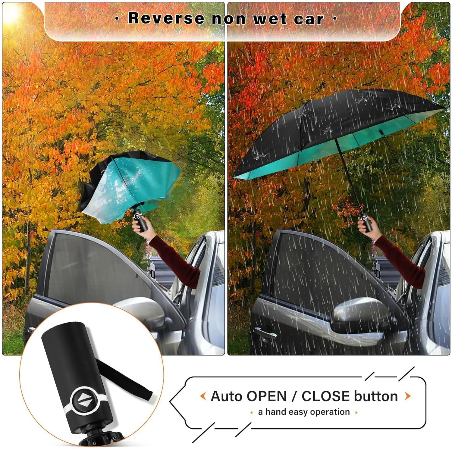 Oyihfvs Automatic Umbrella, Folding Umbrella Reinforced Anti-UV Sun rain Auto Open/Close