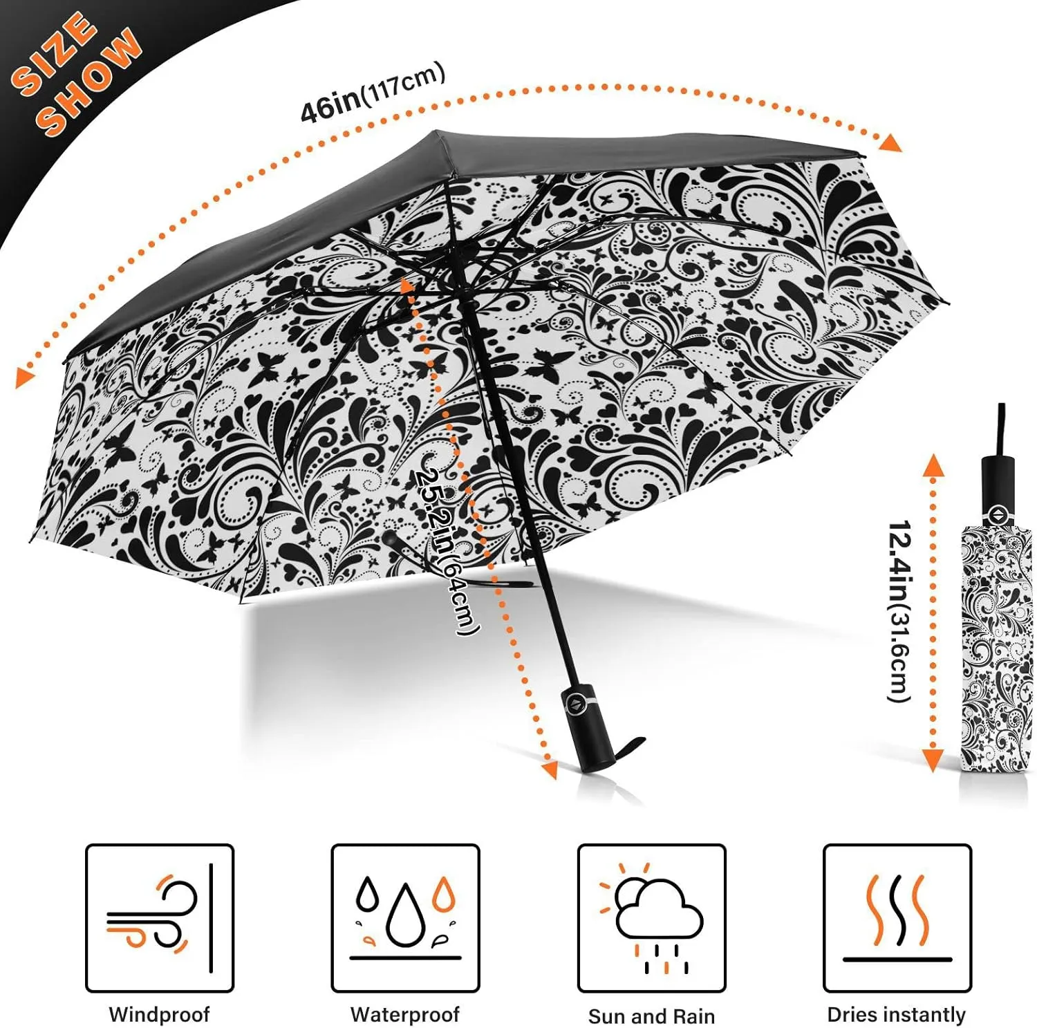 Oyihfvs Automatic Umbrella, Folding Umbrella Reinforced Anti-UV Sun rain Auto Open/Close