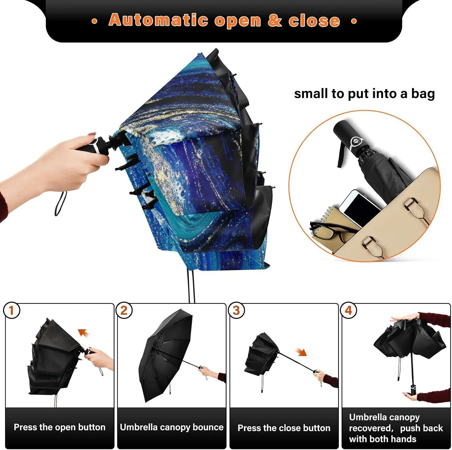 Oyihfvs Automatic Umbrella, Folding Umbrella Reinforced Anti-UV Sun rain Auto Open/Close