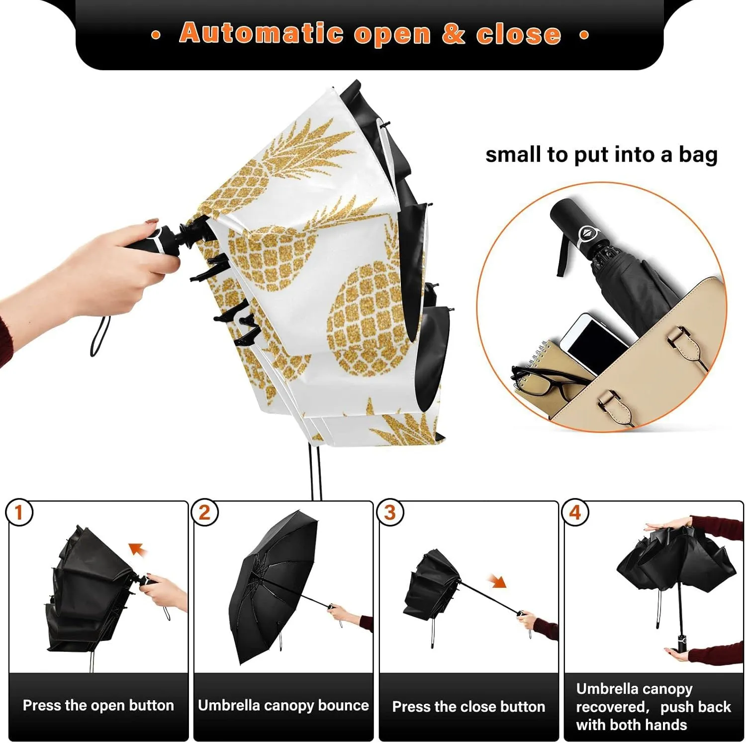 Oyihfvs Automatic Umbrella, Folding Umbrella Reinforced Anti-UV Sun rain Auto Open/Close