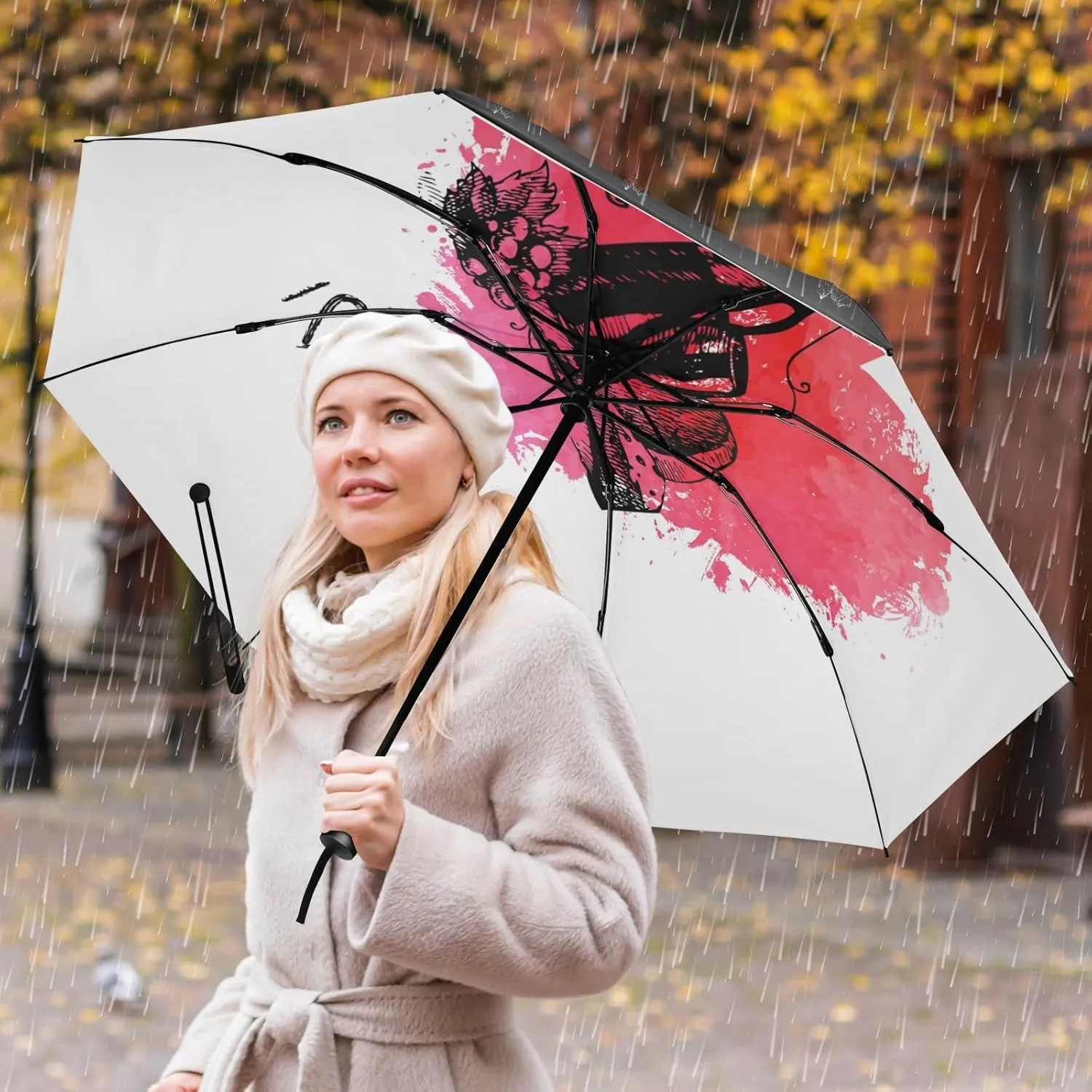 Oyihfvs Automatic Umbrella, Folding Umbrella Reinforced Anti-UV Sun rain Auto Open/Close