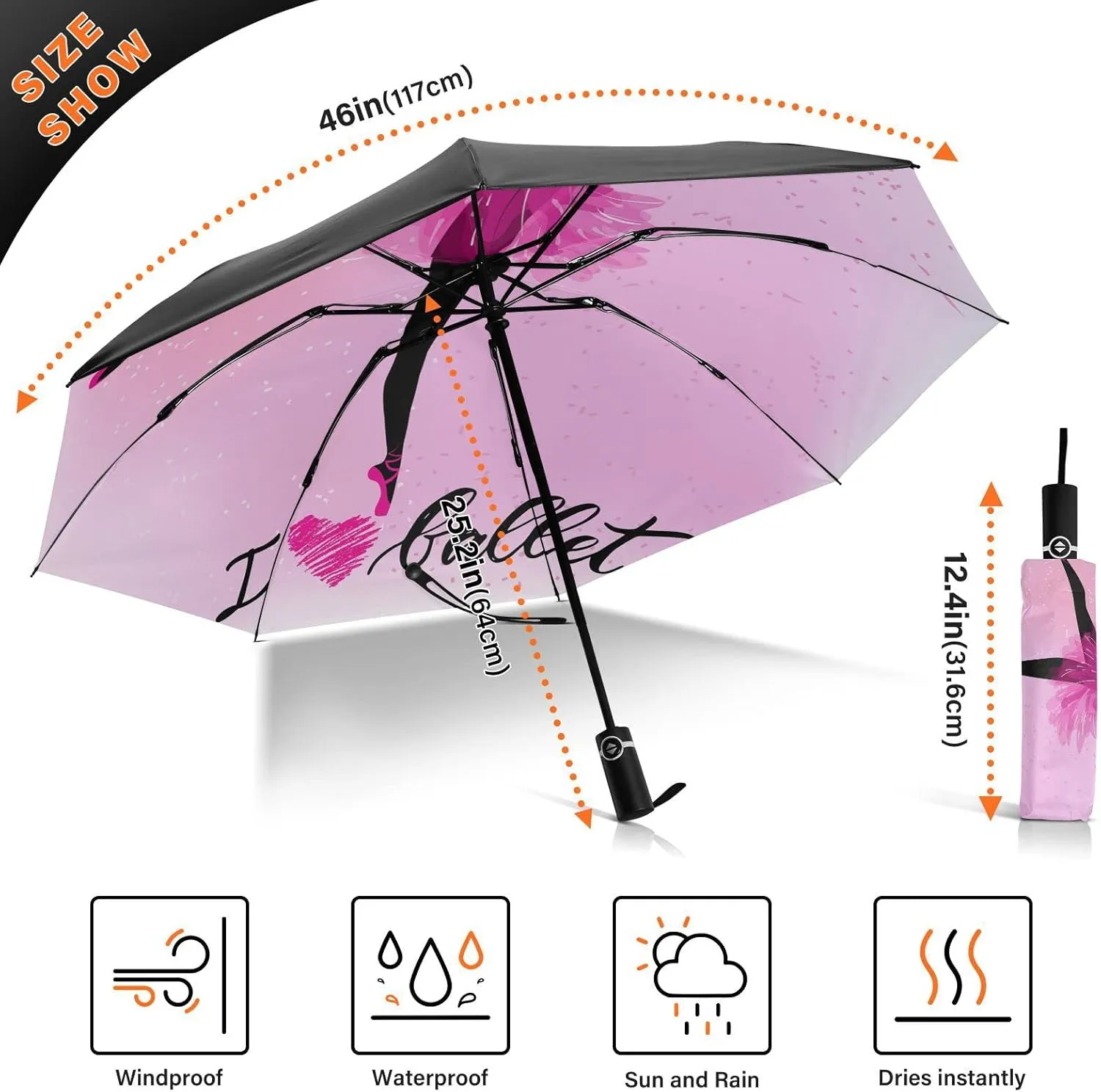 Oyihfvs Automatic Umbrella, Folding Umbrella Reinforced Anti-UV Sun rain Auto Open/Close