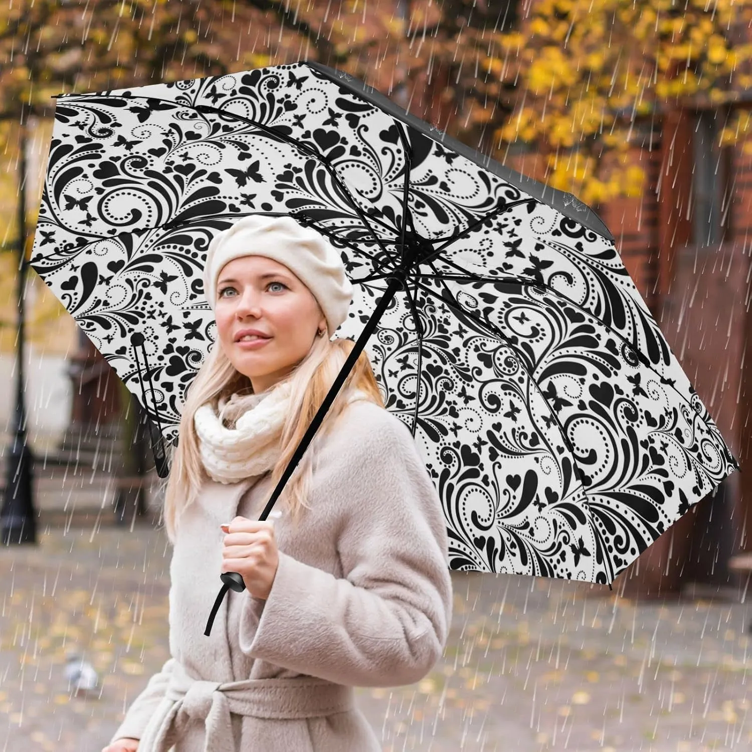 Oyihfvs Automatic Umbrella, Folding Umbrella Reinforced Anti-UV Sun rain Auto Open/Close