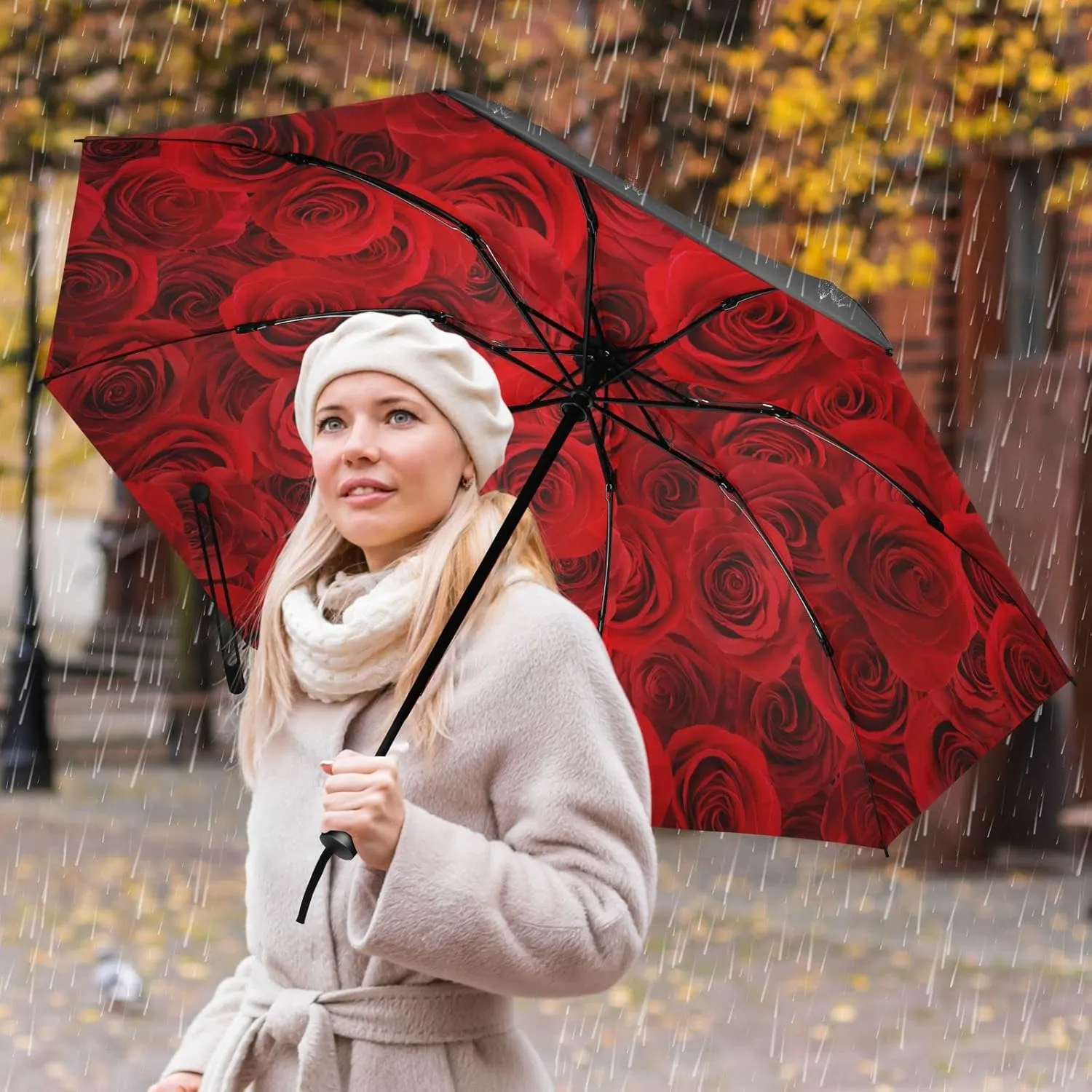 Oyihfvs Automatic Umbrella, Folding Umbrella Reinforced Anti-UV Sun rain Auto Open/Close