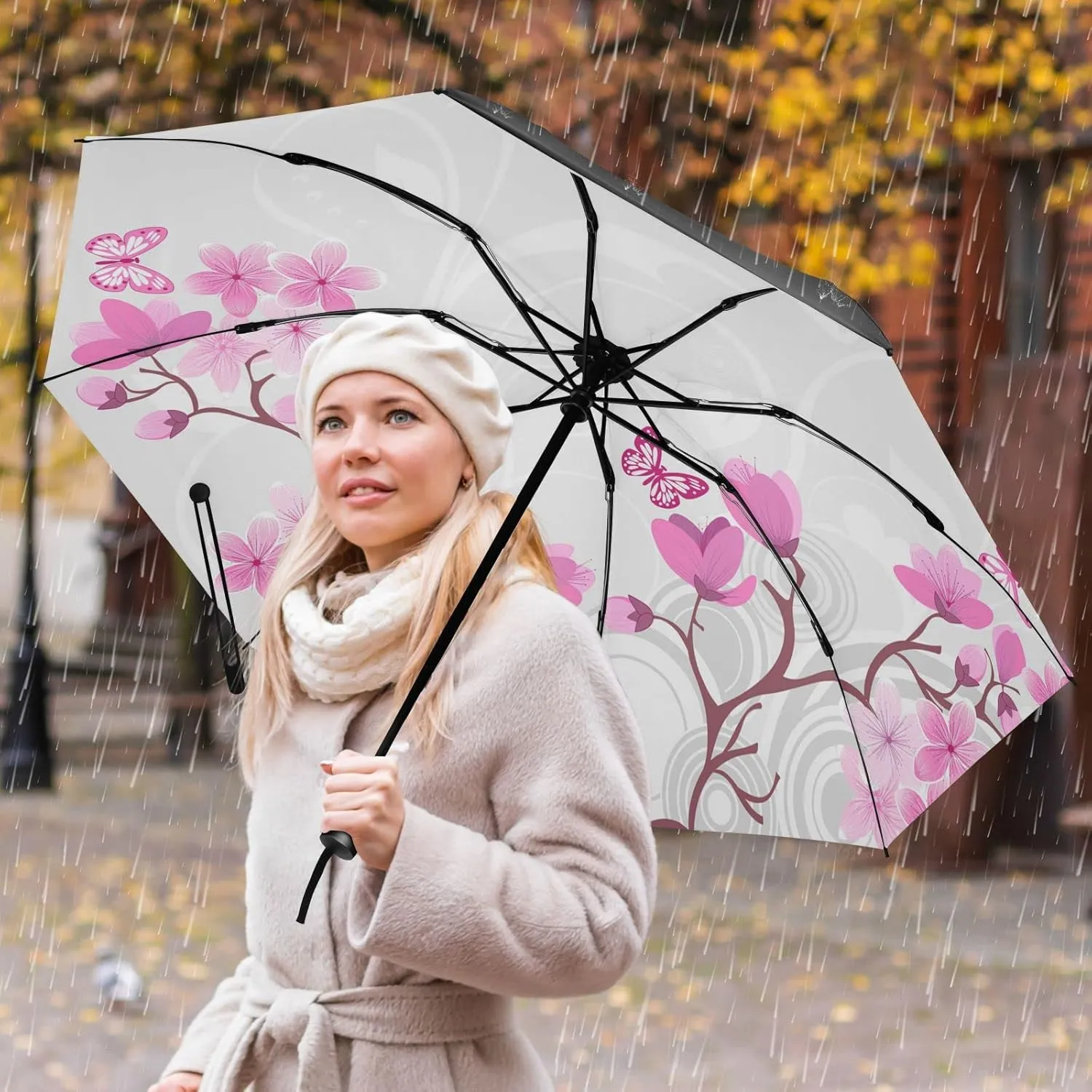 Oyihfvs Automatic Umbrella, Folding Umbrella Reinforced Anti-UV Sun rain Auto Open/Close