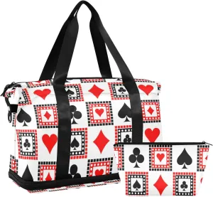 Oyihfvs Playing Cards Bright Red, Black, White Symmetrical Geometric Foldable Travel Bag, Camping Luggage bag, Portable Gym Bag, Sports Bag, Toiletry Bag with Handles Adjustable Shoulder Strap