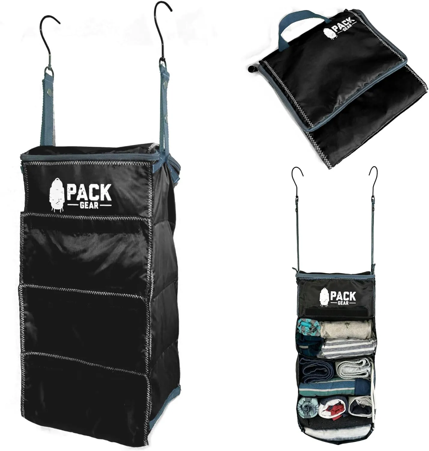 Pack Gear Hanging Luggage Organizer - Our Carry On Closet Insert Fits Any Carry-On - Our Hanging Luggage Organizer Uses Velcro to Allow Quick Access to your Clothes (Solid Black)