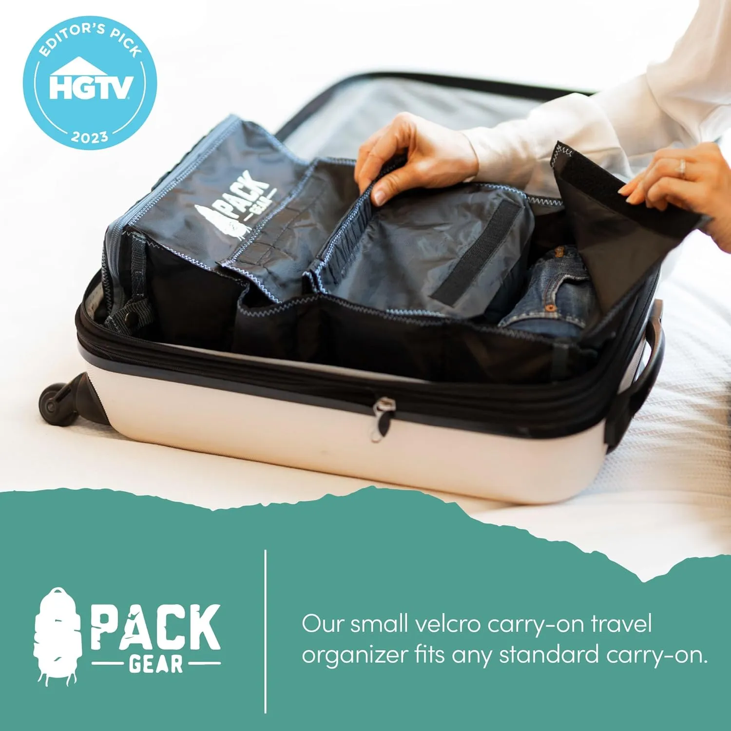 Pack Gear Hanging Luggage Organizer - Our Carry On Closet Insert Fits Any Carry-On - Our Hanging Luggage Organizer Uses Velcro to Allow Quick Access to your Clothes (Solid Black)