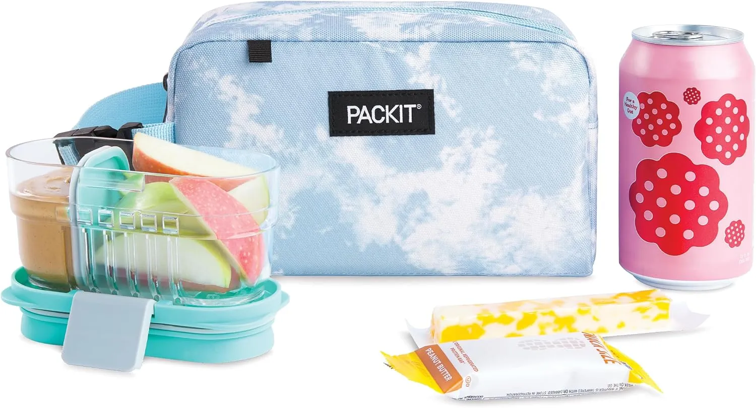 PackIt Freezable Snack Box, Blue Sky, Built with ECOFREEZE Technology, Collapsible, Reusable, Zip Closure with Buckle Handle, Designed For Work Snacks, Fresh Snacks On the Go, Adults, and All Ages