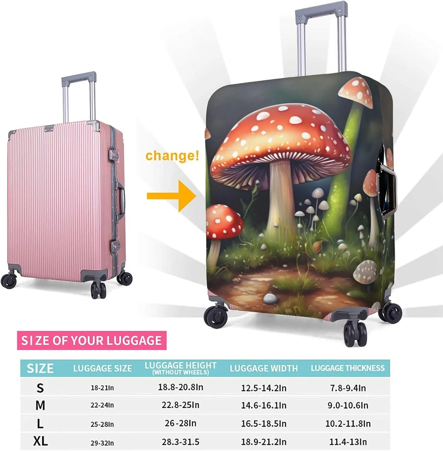Painting Mushroom Travel Luggage Cover Suitcase Protector Fits 18-22 Inch Luggage,Anti Scratch Dirt Covers