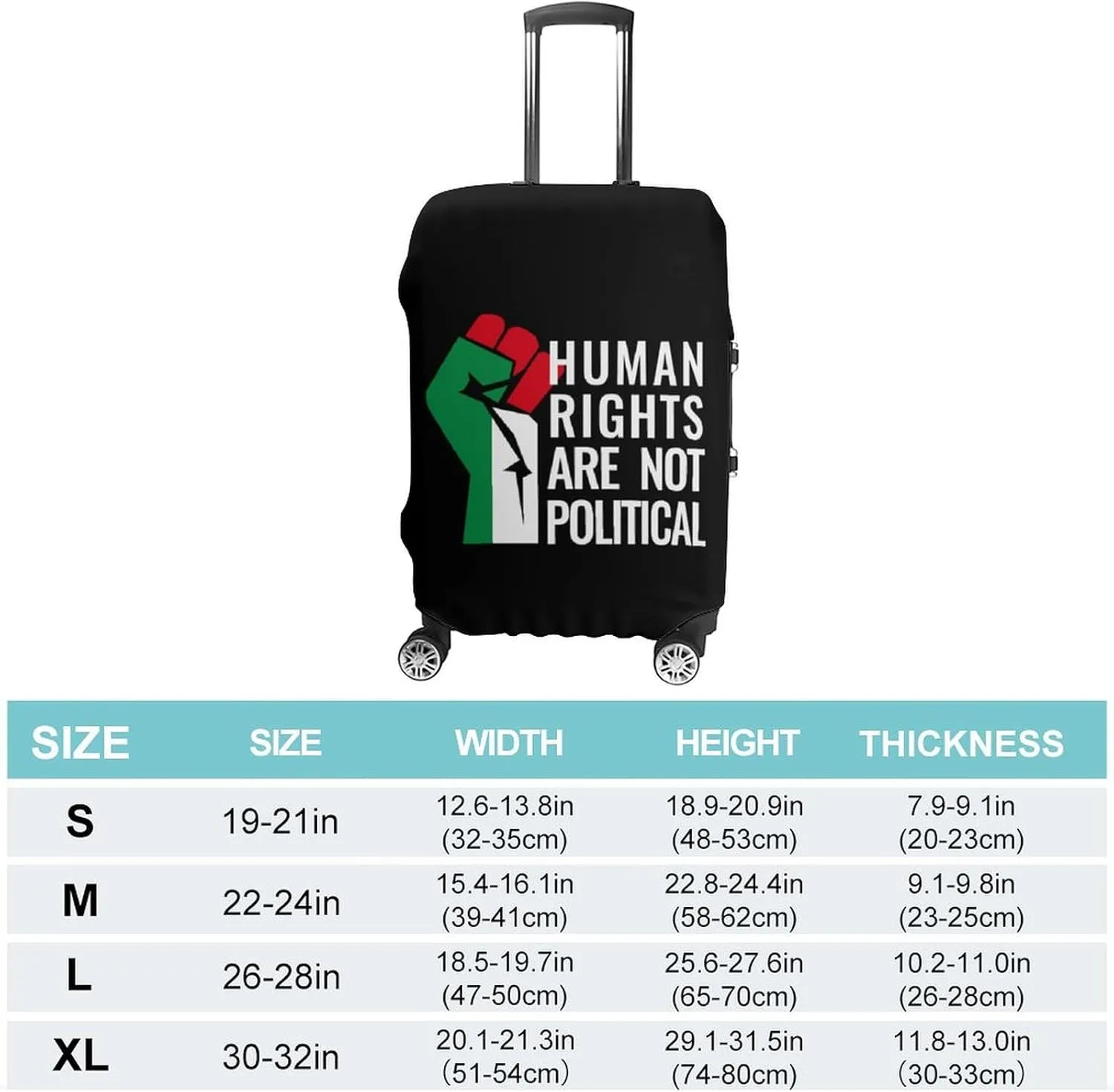 Palestine Flag Human Rights Are Not Political Fashion Luggage Cover Protector Washable Elastic Suitcase Cover Anti-Scratch Unisex Travel XL
