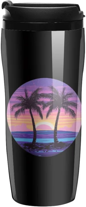 Palm Trees Beach Surf Sunset Coffee Mug with Lid Portable Tumbler Water Bottle for Travel Business 350ml