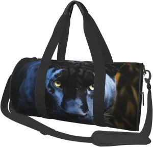 Panther With Blue Eyes Travel Duffle Bag Carry On Weekender Overnight Bag Sport Gym Bag for Women Men Foldable Travel Duffle Round Duffle Bag for Travel Sports Gym
