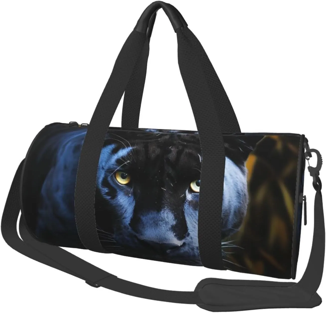 Panther With Blue Eyes Travel Duffle Bag Carry On Weekender Overnight Bag Sport Gym Bag for Women Men Foldable Travel Duffle Round Duffle Bag for Travel Sports Gym