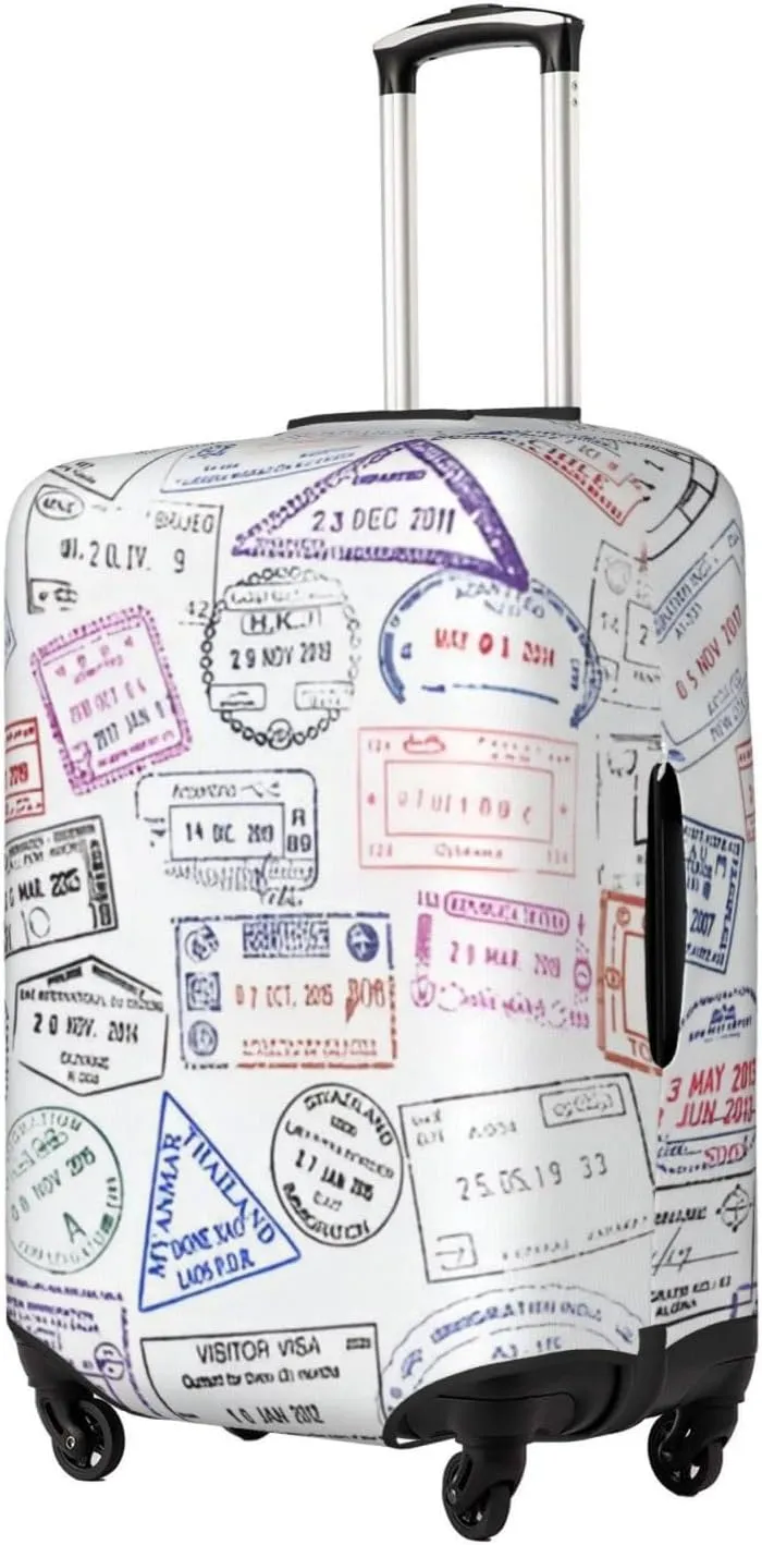 Passport Stamps Print Travel Luggage Cover Fits 18-32 Inch Luggage, Washable Suitcase Cover Protector with Concealed Zipper for Wheeled Suitcase Travel Accessories