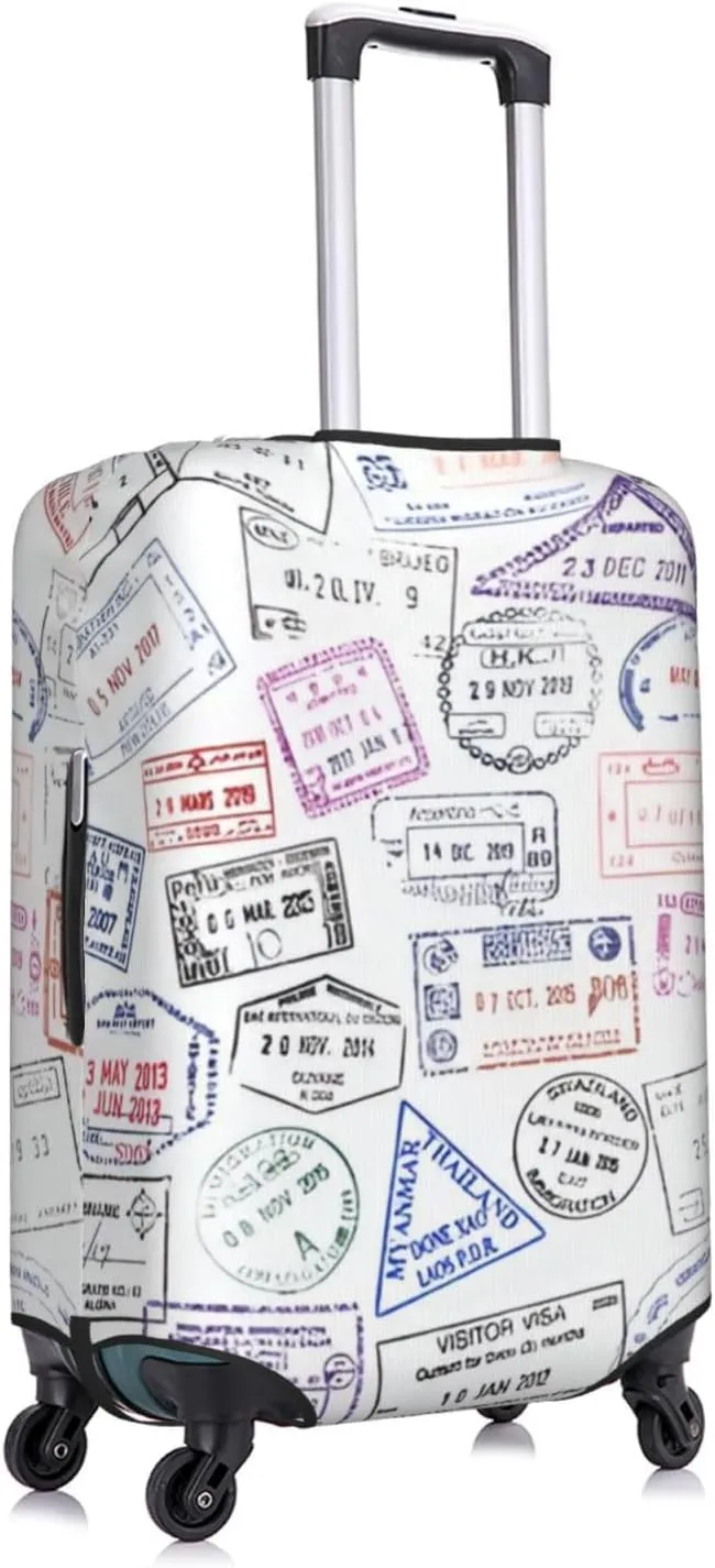Passport Stamps Print Travel Luggage Cover Fits 18-32 Inch Luggage, Washable Suitcase Cover Protector with Concealed Zipper for Wheeled Suitcase Travel Accessories
