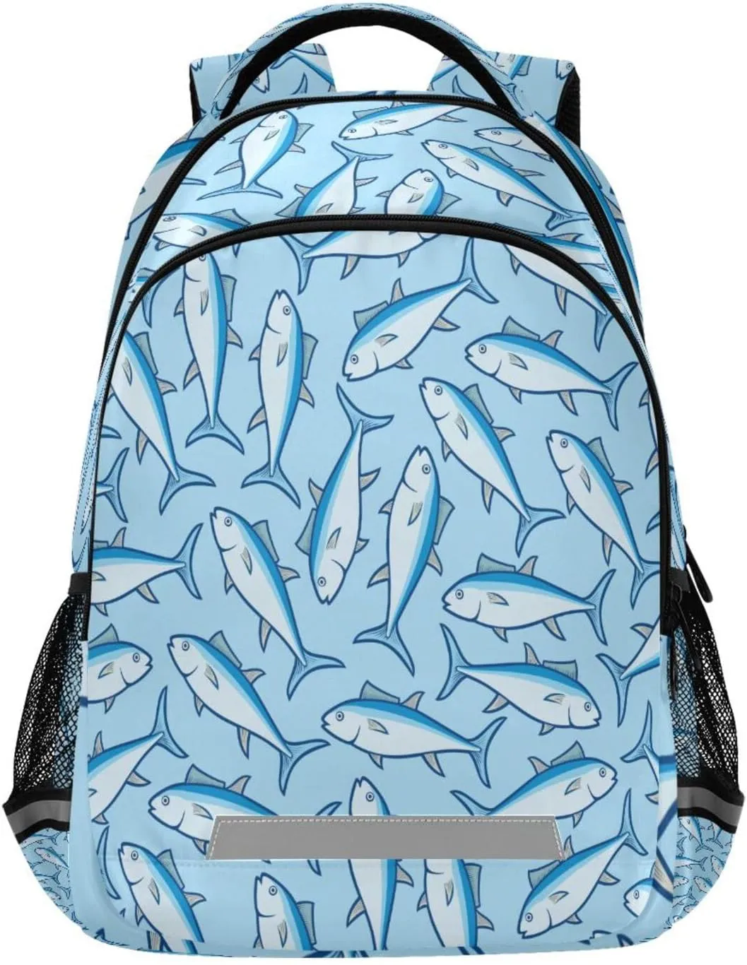 Pattern with Tuna Fish Large School Backpacks with Chest Strap for Boys Girls Students,Lightweight Bookbags 17 Inch, Portable Casual Daypack Bags