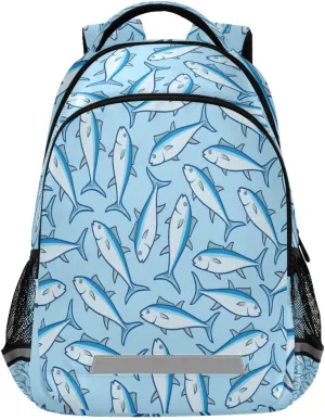 Pattern with Tuna Fish Large School Backpacks with Chest Strap for Boys Girls Students,Lightweight Bookbags 17 Inch, Portable Casual Daypack Bags