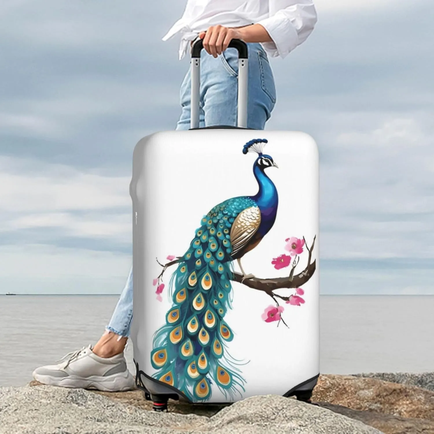 Peacock Travel Luggage Cover Fits 18-32 Inch Luggage, Elastic Suitcase Cover Protector with Concealed Zipper for Wheeled Suitcase Travel Accessories