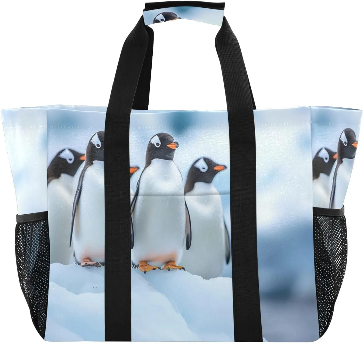 Penguins Standing on An Ice Floe Beach Bags for Women - Waterproof Sandproof Beach Tote with Pocket for Travel Vacation Gym