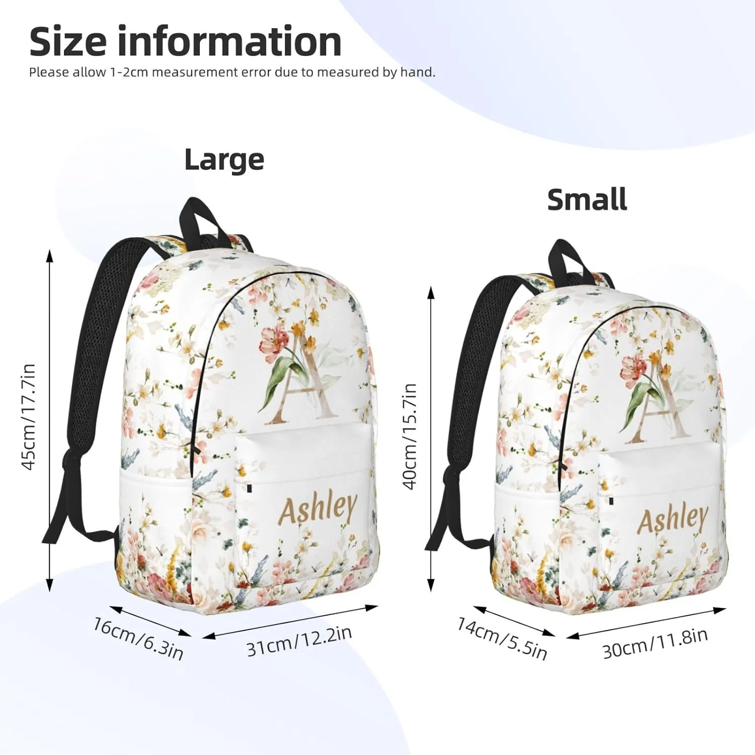 Personalized Backpack for Girls Boys, Custom Backpacks with Name, Customized Flowers School Bookbags for Kids, Personalized Casual Bookbags for Back to School Travel Picnic 15"