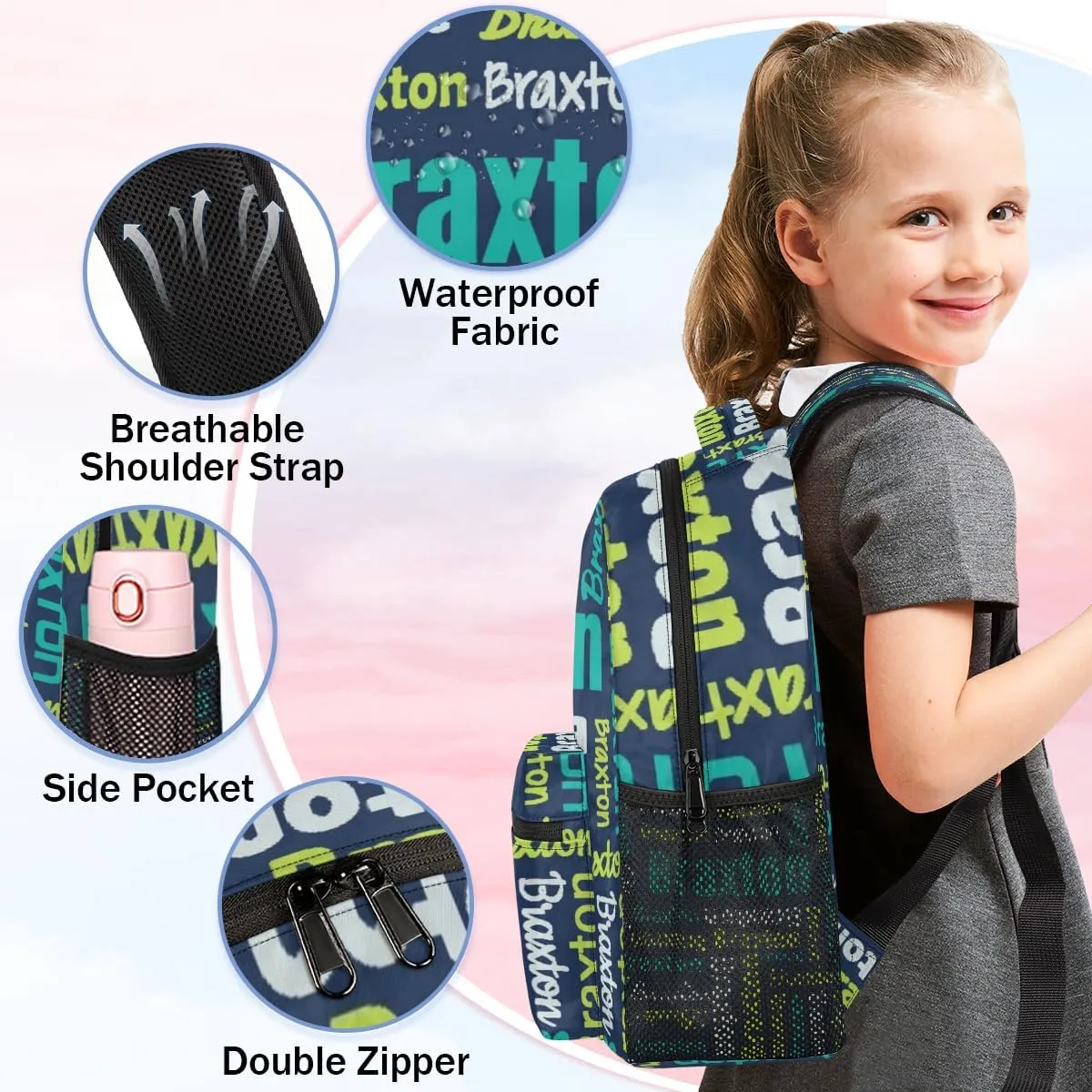 Personalized Backpacks with Name Large Customized Shoulder Bag Gifts for Women Men Waterproof Travel Casual Backpack 16in, Blue Yellow