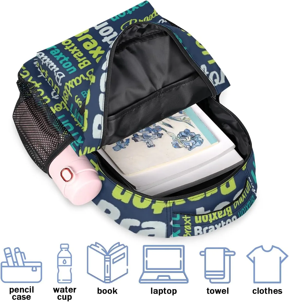 Personalized Backpacks with Name Large Customized Shoulder Bag Gifts for Women Men Waterproof Travel Casual Backpack 16in, Blue Yellow